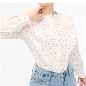 J. Crew Heart Print Ruffled Button Down Shirt medium